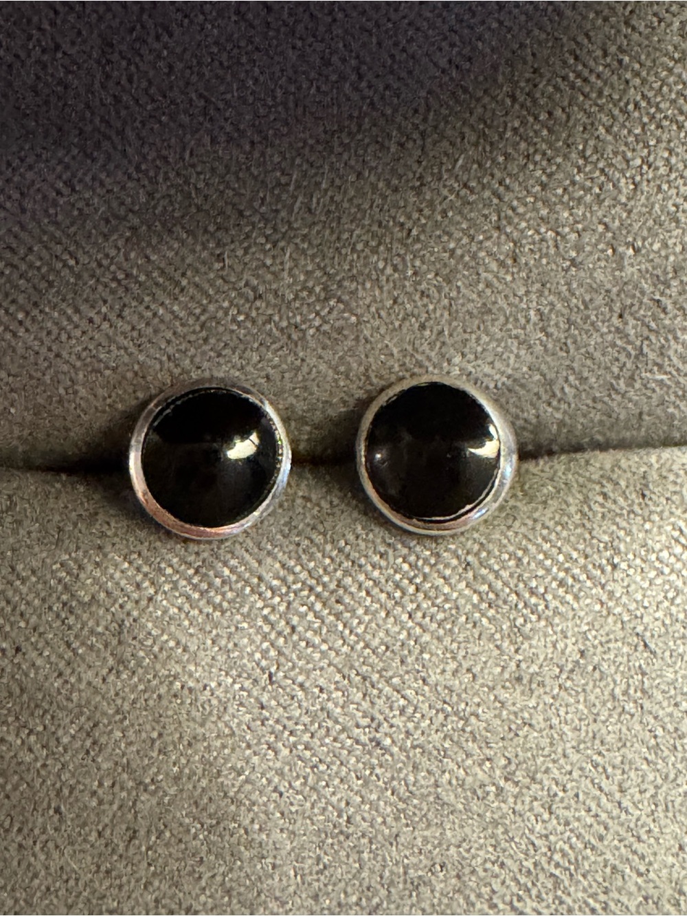Sterling Silver 925 Black Onyx Round Cabochon Stud Earrings